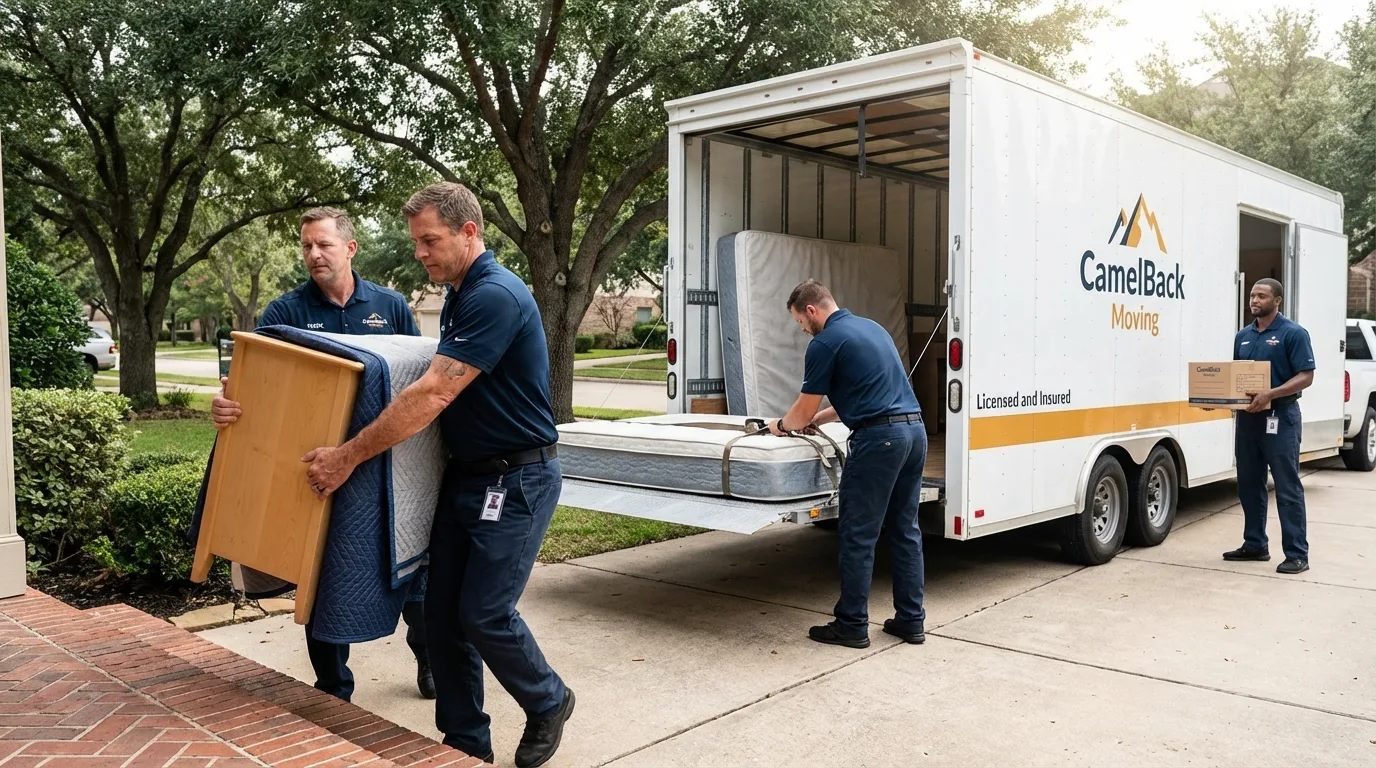 Crew loading residential truck for cross-state move from Tappahannock, VA